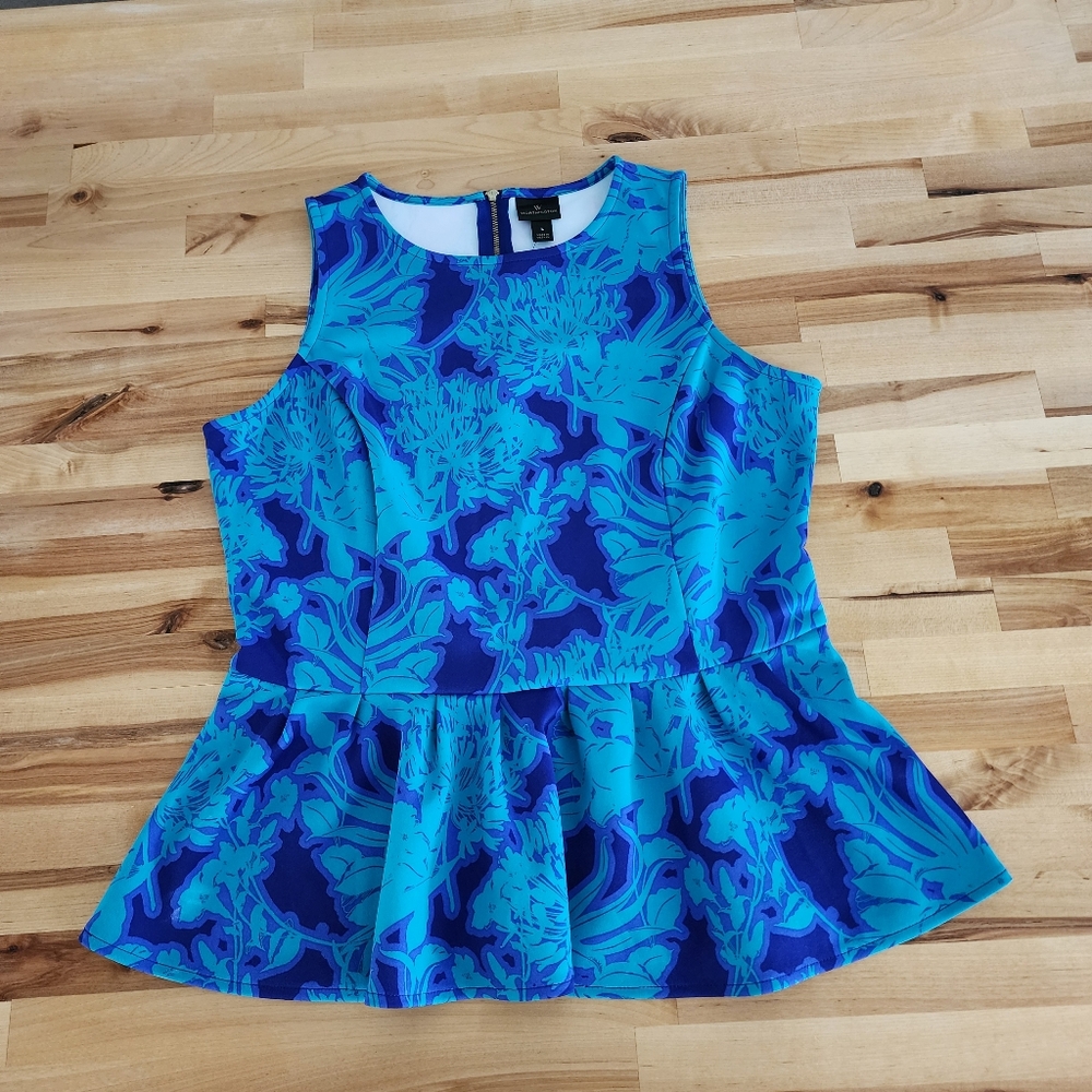 Worthington Blue and Teal Floral Peplum Top